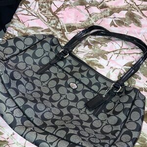 Coach Large  Black and Gray Signature Canvas Shoulder Bag